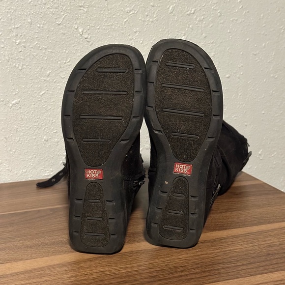 Hot Kiss Amor Low Heel Faux Suede Black Mid-Calf Zip Slouch Boots - Picture 3 of 4